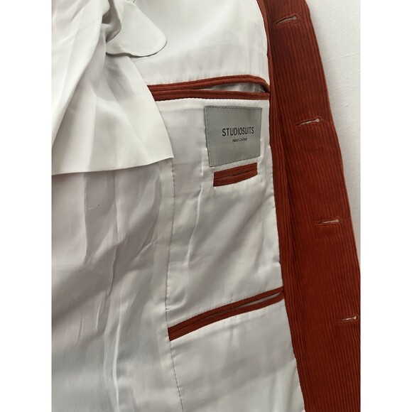 Studio Suits Burnt Orange 4 Button Corduroy Blazer Retro Tailored Fall Jacket - Picture 5 of 16